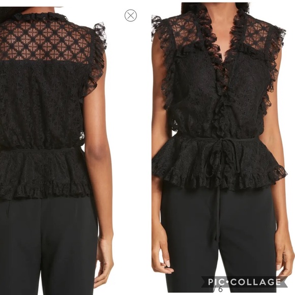 Milly Tops - MILLY Claire Black Lace Peplum Top 8